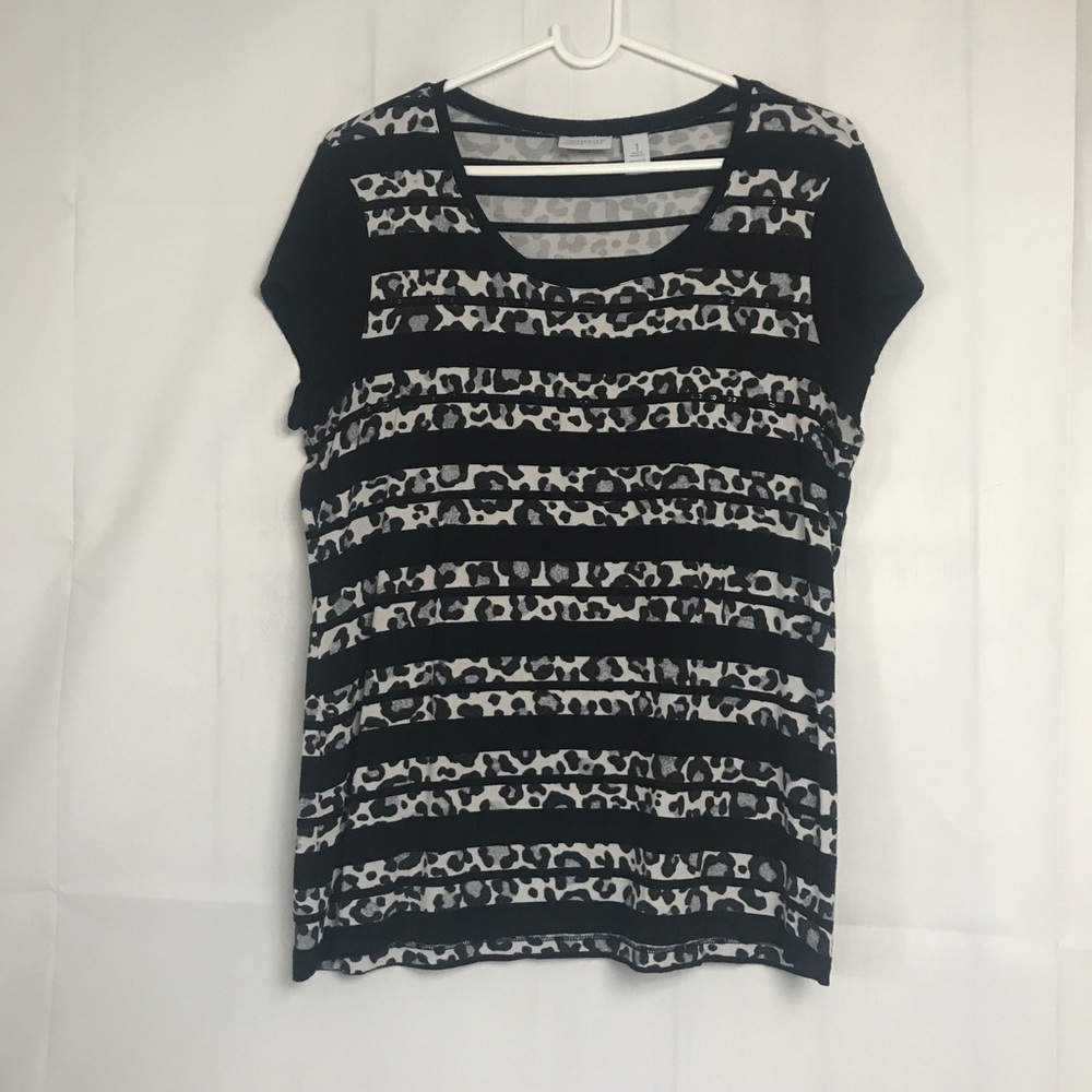 Chicos Blouse Top Sz 1 Medium Animal print Sequins